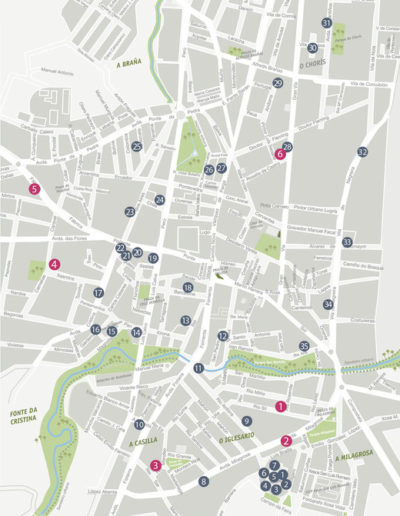 Mapa de los murales del Rexenera Fest (en rosa los del Rexenera 2022)